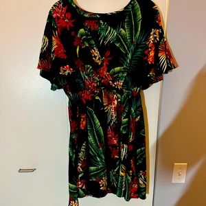 Tropical faux wrap dress